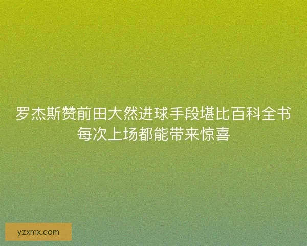 罗杰斯赞前田大然进球手段堪比百科全书每次上场都能带来惊喜